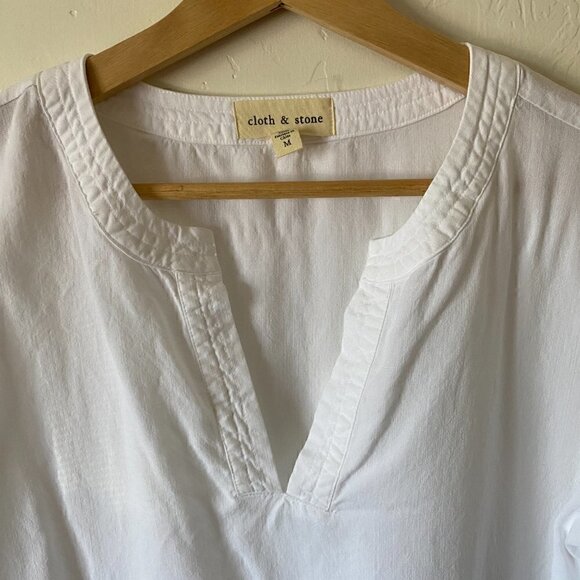 Cloth & Stone White Bell Sleeve Ladder Lace Inset Boho V-Neck Blouse Size M - Picture 6 of 10